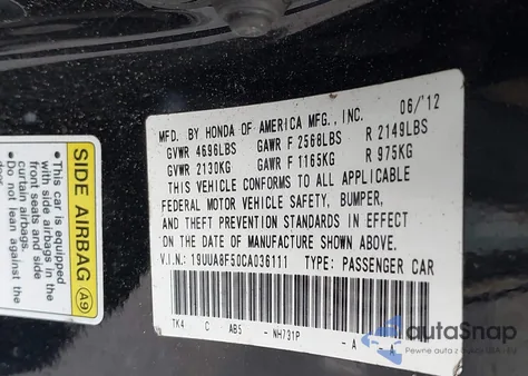 2012 Acura Tl 3.5 from USA, damaged, VIN 19UUA8F50CA036111